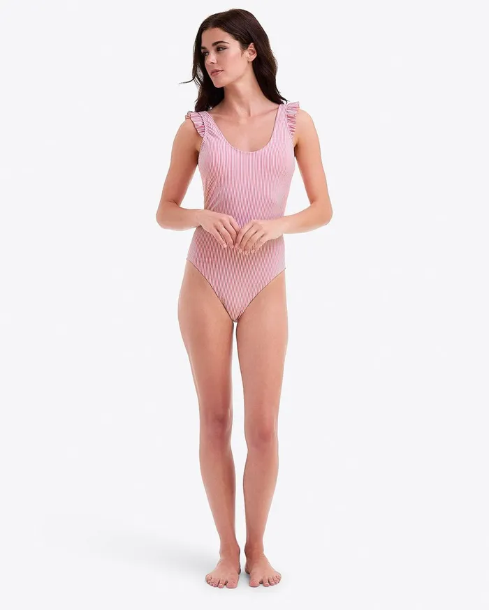 Draper James Seersucker Ruffle Tank One Piece Women Swim