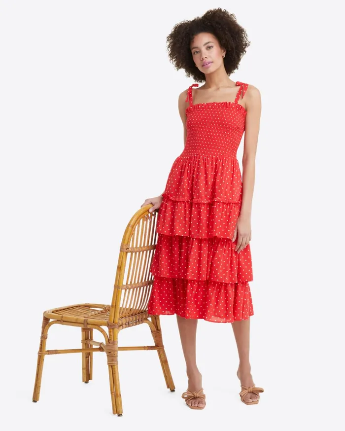 Draper James Taylor Tiered Dress In Red Polka Dot Women Dresses