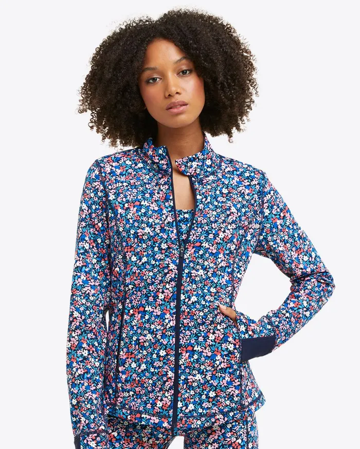 Draper James Warm Up Jacket In Allover Ditsy Floral Women Jackets and Outerwear