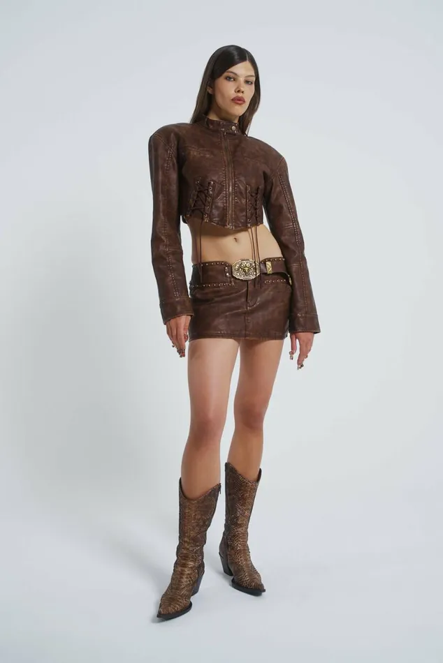 Easy Rider Faux Leather Jacket Brown Women Jaded London