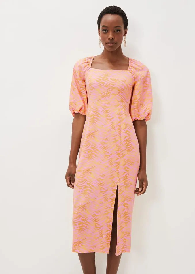 Effie Zebra Puff Sleeve Dress Multicoloured Women Phase Eight Dresses