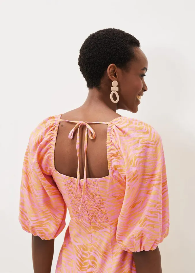 Effie Zebra Puff Sleeve Dress Multicoloured Women Phase Eight Dresses
