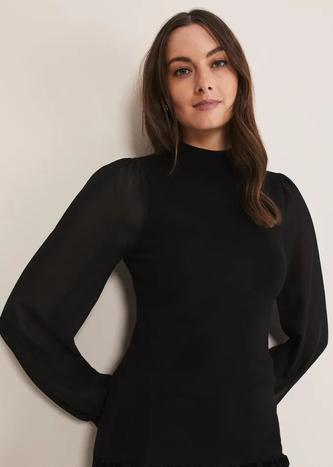 Eliza Chiffon Sleeve Knit Black Women Phase Eight Knitwear