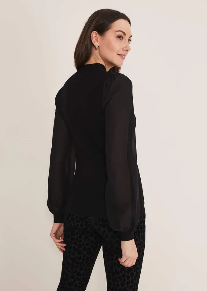 Eliza Chiffon Sleeve Knit Black Women Phase Eight Knitwear