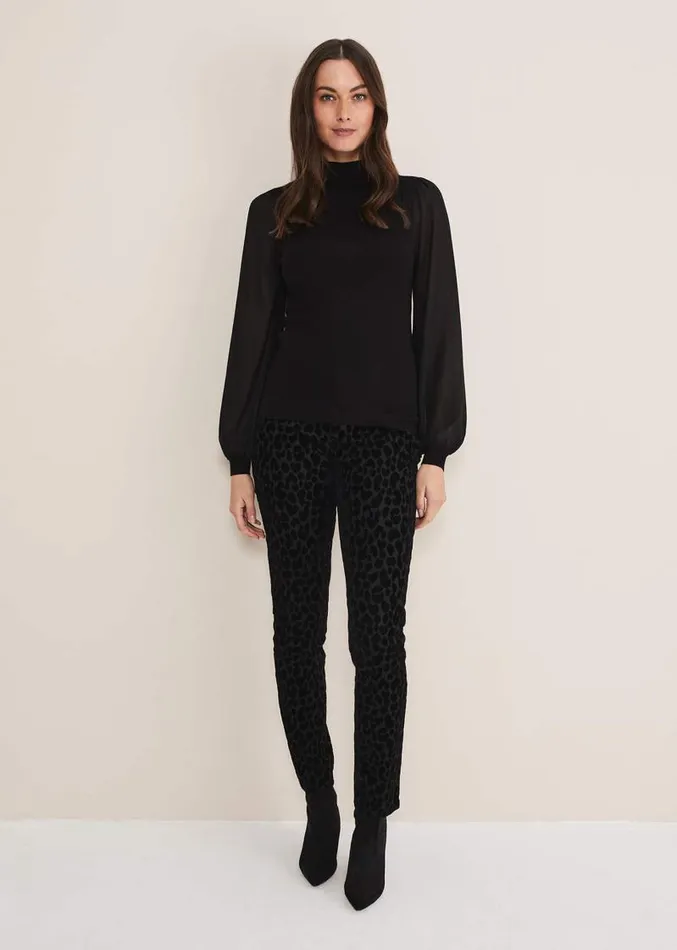 Eliza Chiffon Sleeve Knit Black Women Phase Eight Knitwear