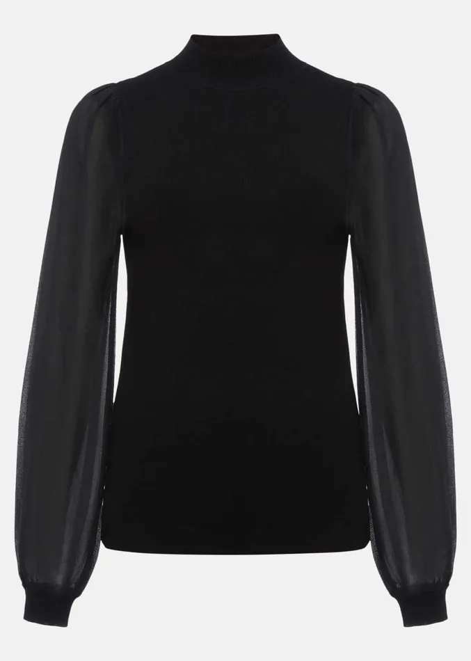 Eliza Chiffon Sleeve Knit Black Women Phase Eight Knitwear