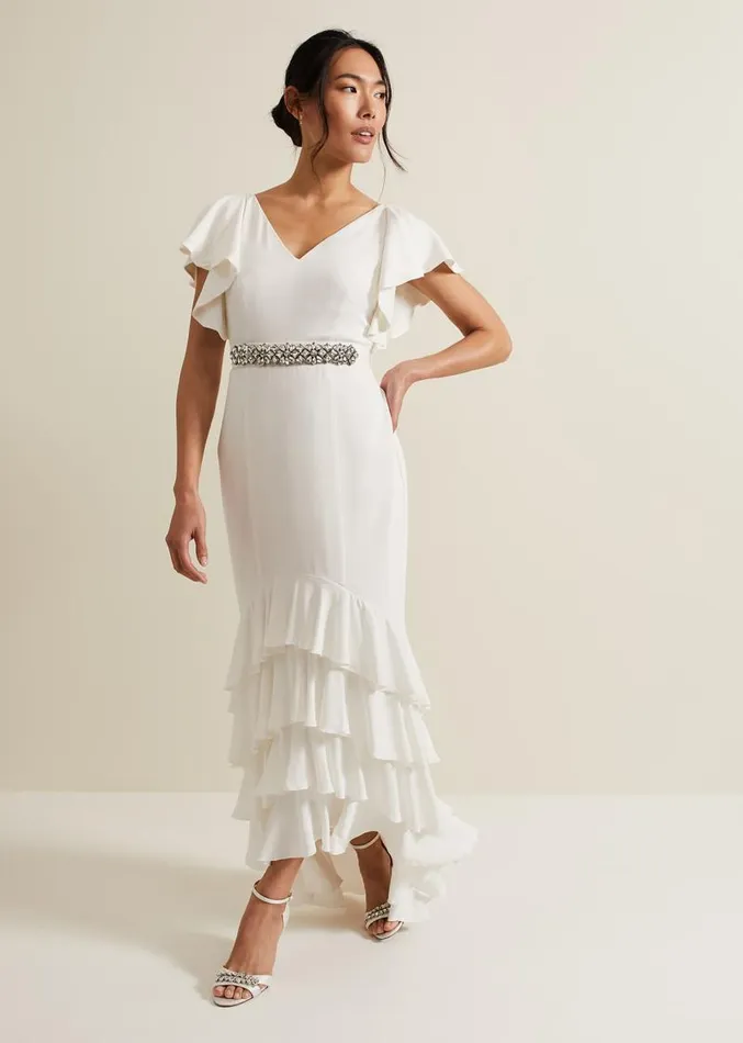 Ellery Frill Maxi Wedding Dress Parchment Women Phase Eight Dresses