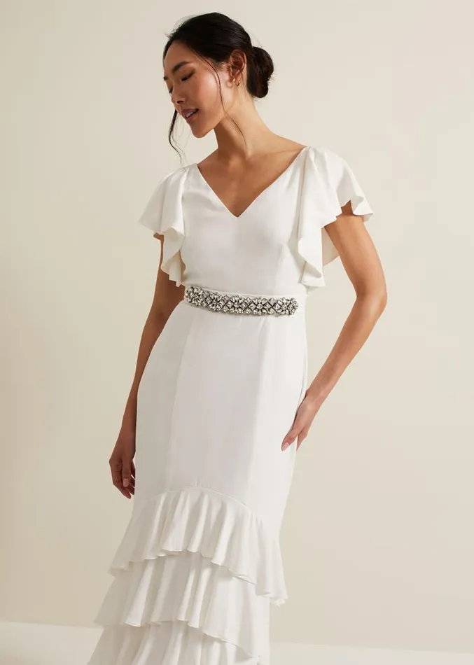 Ellery Frill Maxi Wedding Dress Parchment Women Phase Eight Dresses