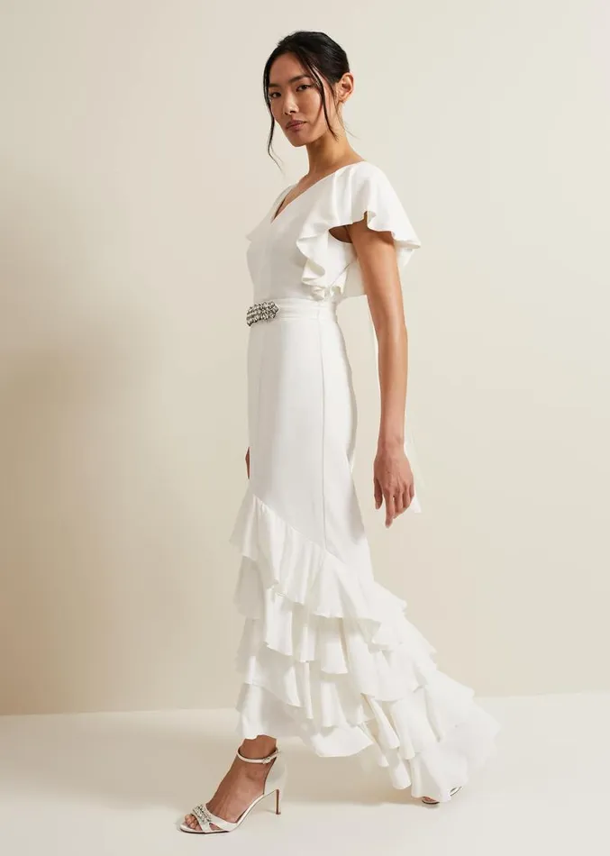 Ellery Frill Maxi Wedding Dress Parchment Women Phase Eight Dresses