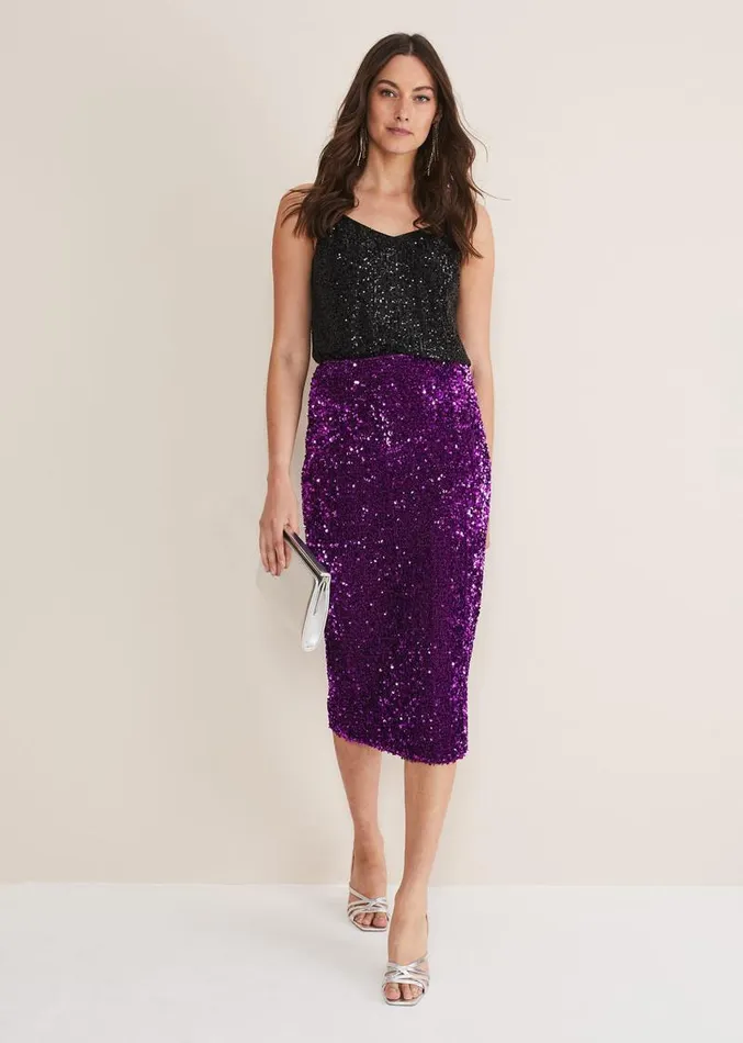 Elvira Sequin Midi Skirt Purple Women Phase Eight Skirts