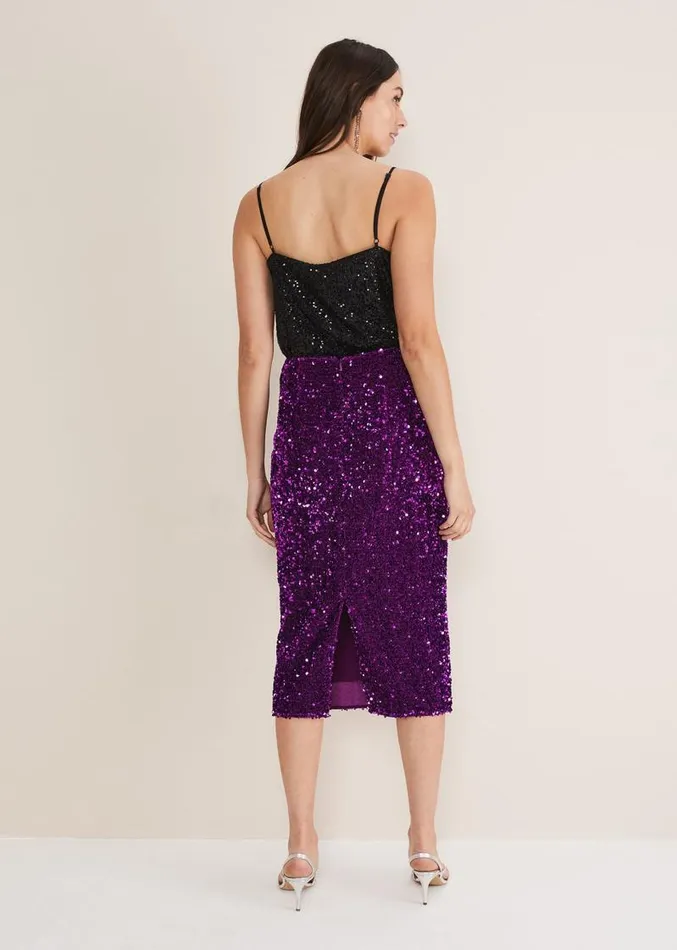 Elvira Sequin Midi Skirt Purple Women Phase Eight Skirts