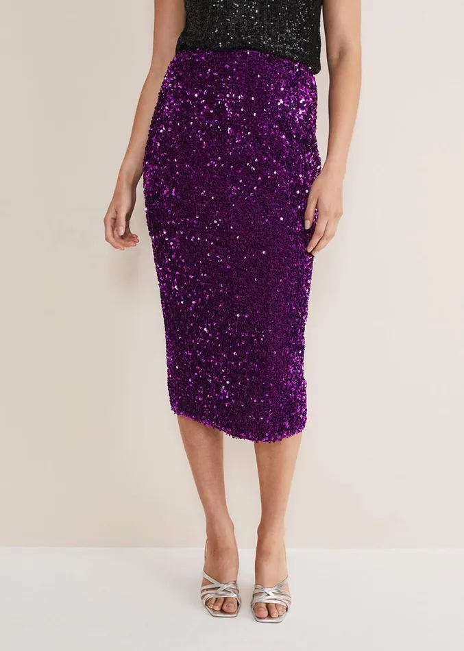 Elvira Sequin Midi Skirt Purple Women Phase Eight Skirts
