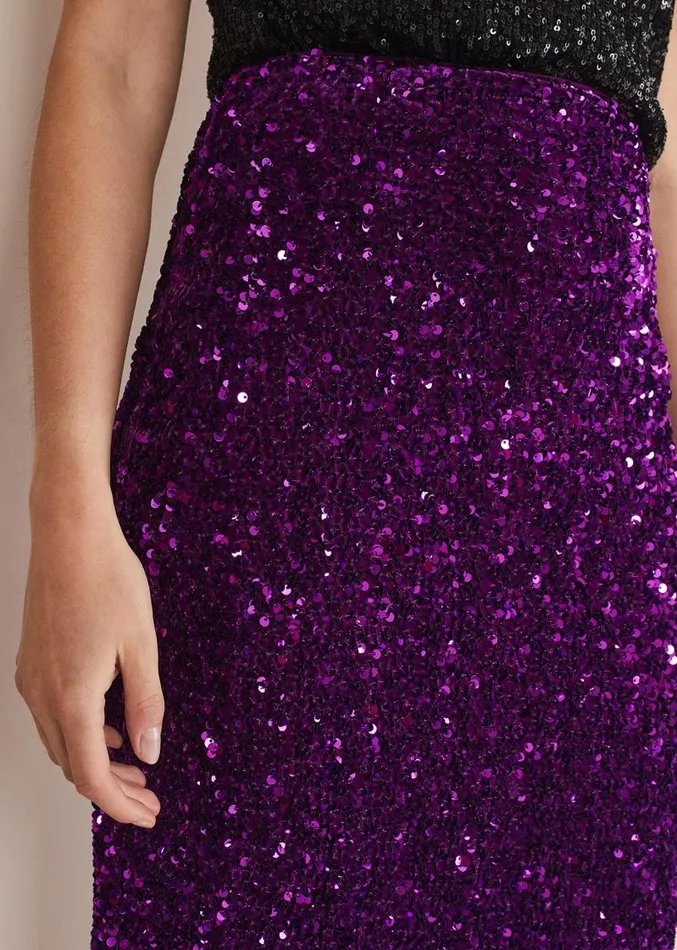 Elvira Sequin Midi Skirt Purple Women Phase Eight Skirts