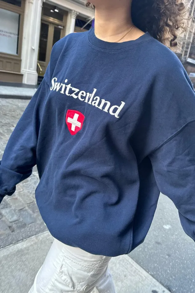 Erica Switzerland Sweatshirt Classic Navy Women Brandy Melville Sweatpants and Sweatshirts