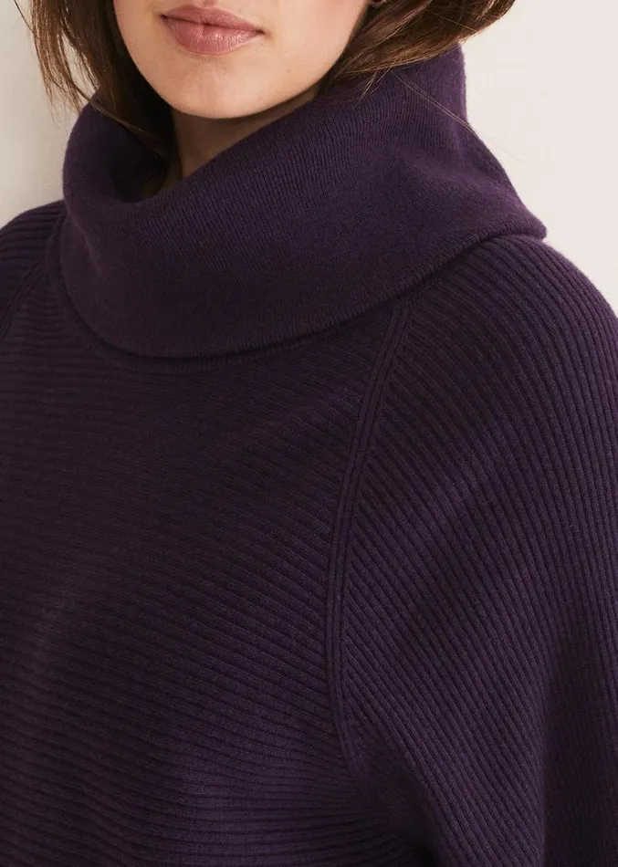 Erma Rippled Cowl Neck Knit Dress Deep Purple Women Phase Eight Dresses