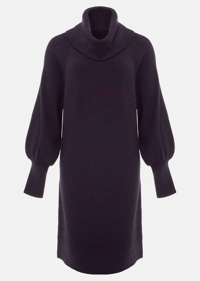 Erma Rippled Cowl Neck Knit Dress Deep Purple Women Phase Eight Dresses