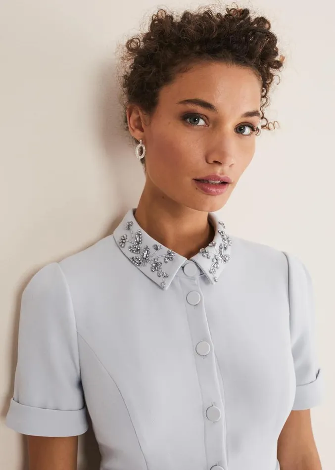 Etta Embelished Collar Playsuit Pale Blue Women Phase Eight Dresses