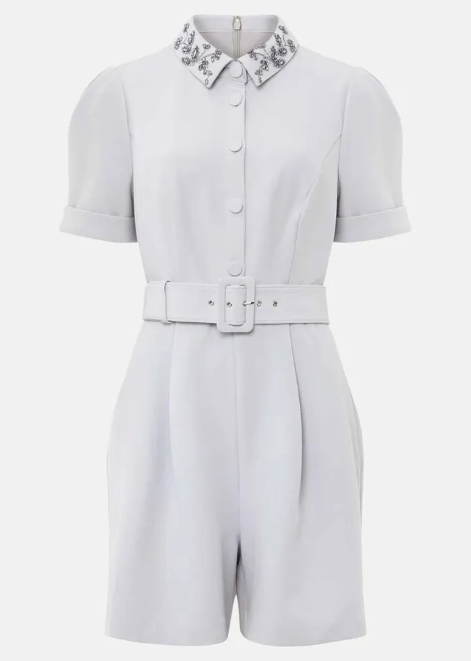 Etta Embelished Collar Playsuit Pale Blue Women Phase Eight Dresses