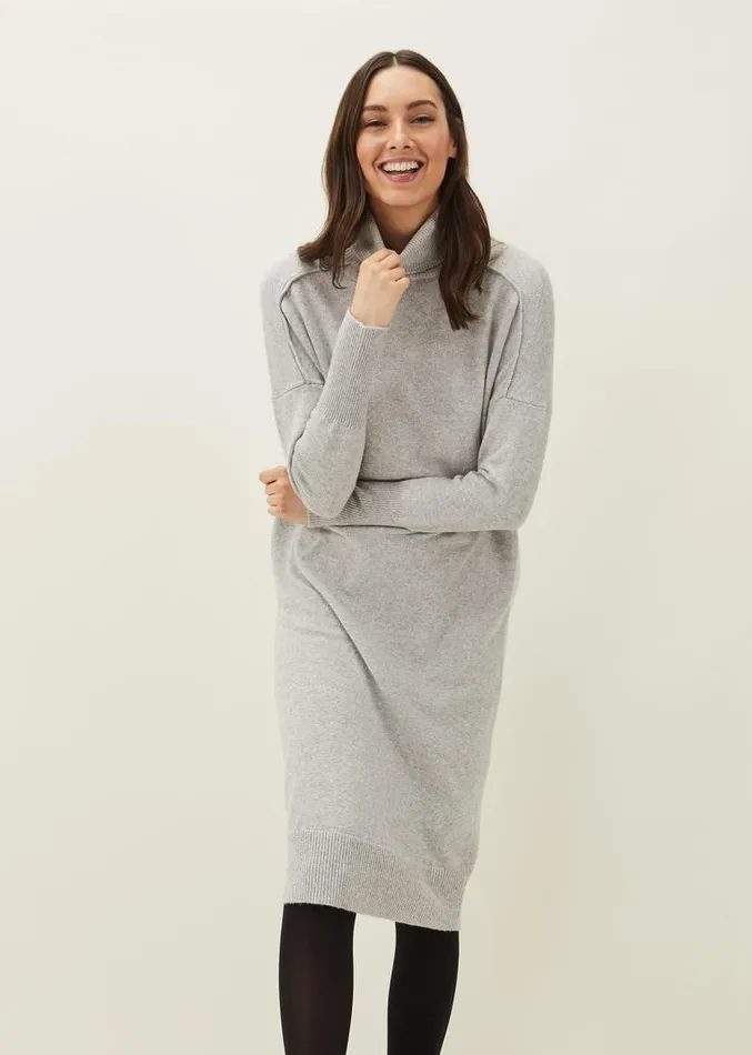 Eveleen Midi Knit Dress Pale Grey Women Phase Eight Dresses