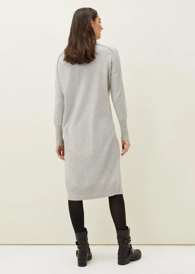 Eveleen Midi Knit Dress Pale Grey Women Phase Eight Dresses