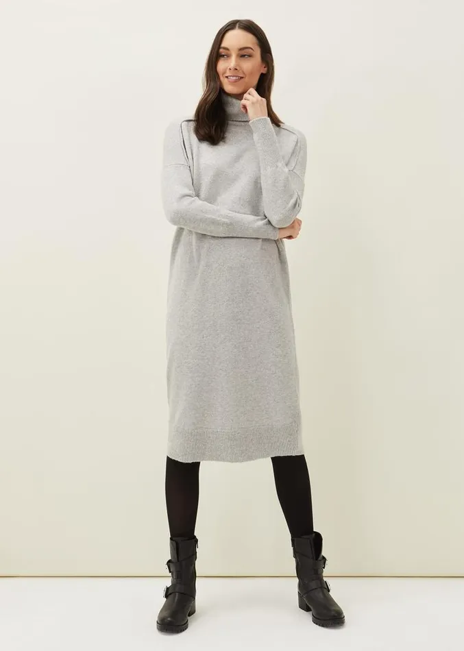 Eveleen Midi Knit Dress Pale Grey Women Phase Eight Dresses