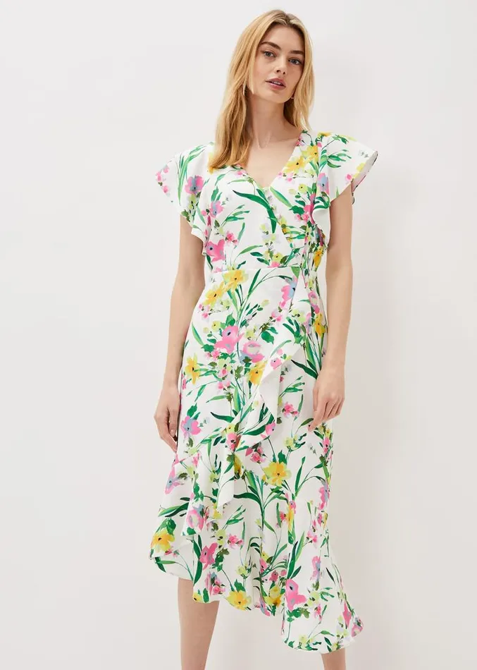 Evelin Printed Frill Hem Dress Ivorymulti Women Phase Eight Dresses