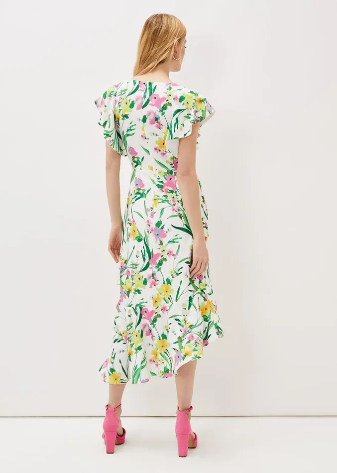 Evelin Printed Frill Hem Dress Ivorymulti Women Phase Eight Dresses