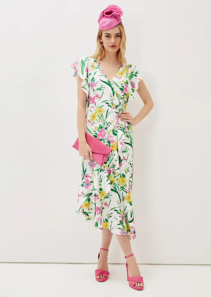 Evelin Printed Frill Hem Dress Ivorymulti Women Phase Eight Dresses