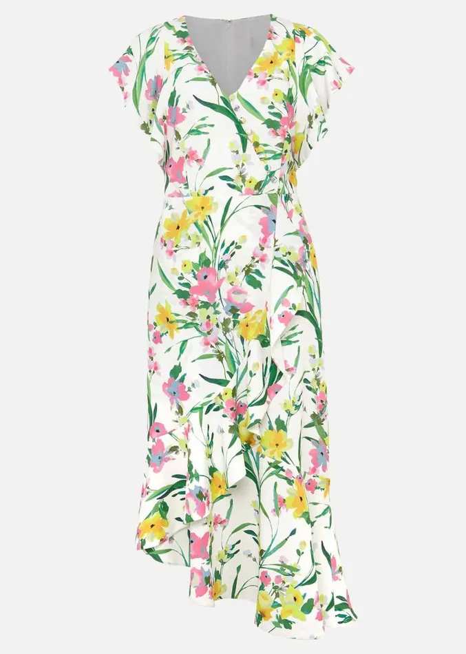 Evelin Printed Frill Hem Dress Ivorymulti Women Phase Eight Dresses