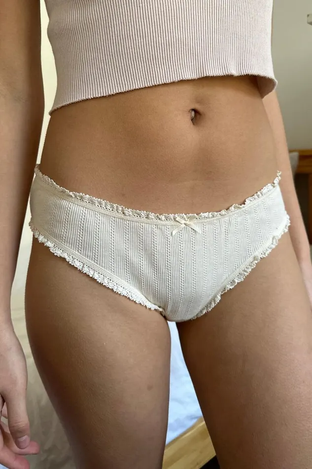 Eyelet Ruffle Underwear Ivory Women Brandy Melville Intimates