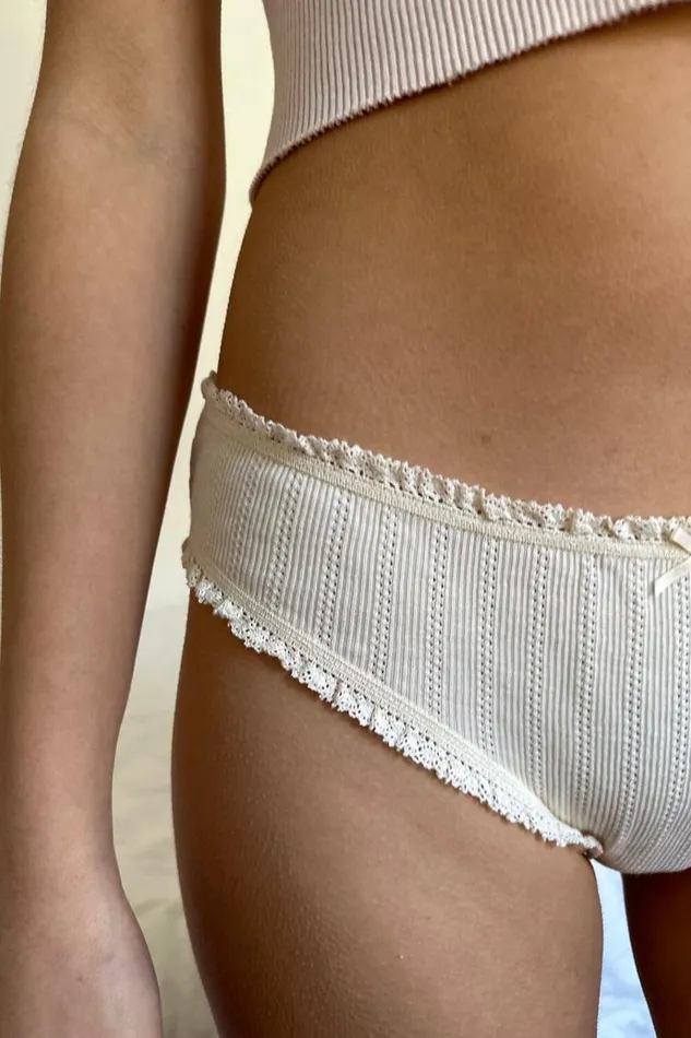 Eyelet Ruffle Underwear Ivory Women Brandy Melville Intimates