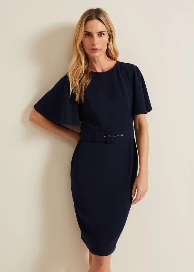 Fanella Belted Jersey Dress Navy Women Phase Eight Dresses