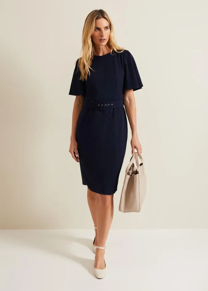 Fanella Belted Jersey Dress Navy Women Phase Eight Dresses