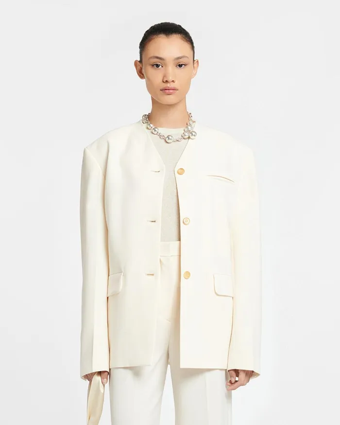 Fem Belted Cady Blazer Creme Women Nanushka Tops