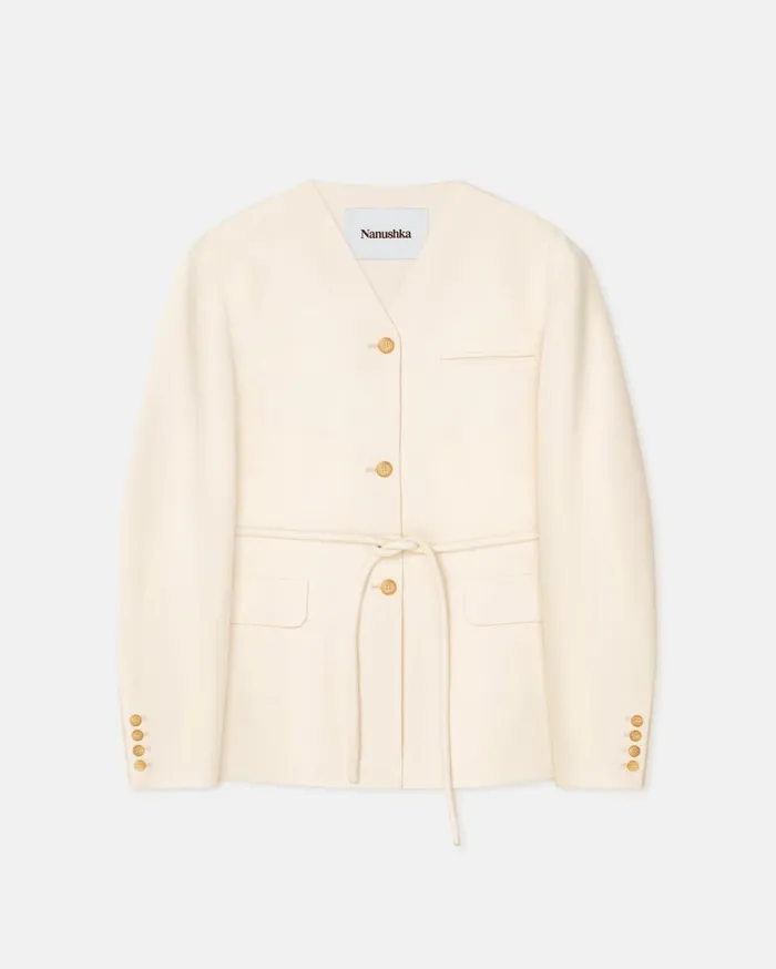 Fem Belted Cady Blazer Creme Women Nanushka Tops