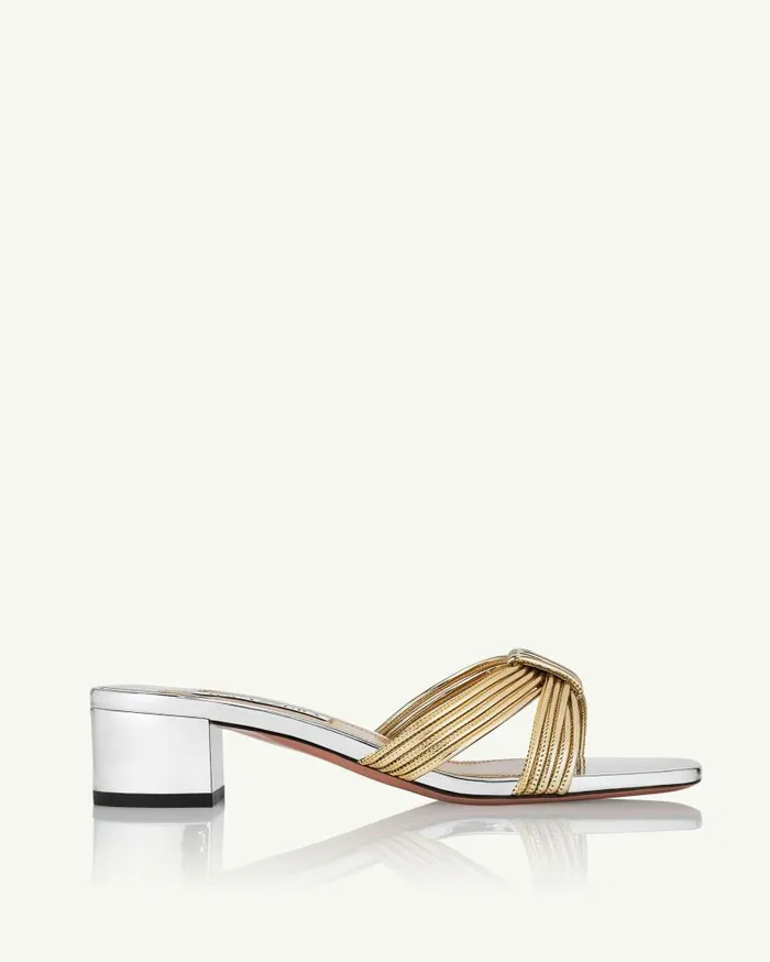 Film Sandal 35 Silver Women Aquazzura Slides and Mules Film Sandal 35 Silver Women Aquazzura Slides and Mules
