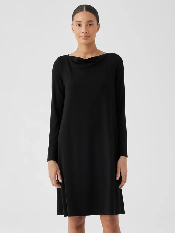 Fine Jersey Cowl Neck Dress Black Women Eileen Fisher Dresses and Skirts