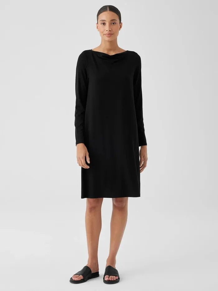 Fine Jersey Cowl Neck Dress Black Women Eileen Fisher Dresses and Skirts