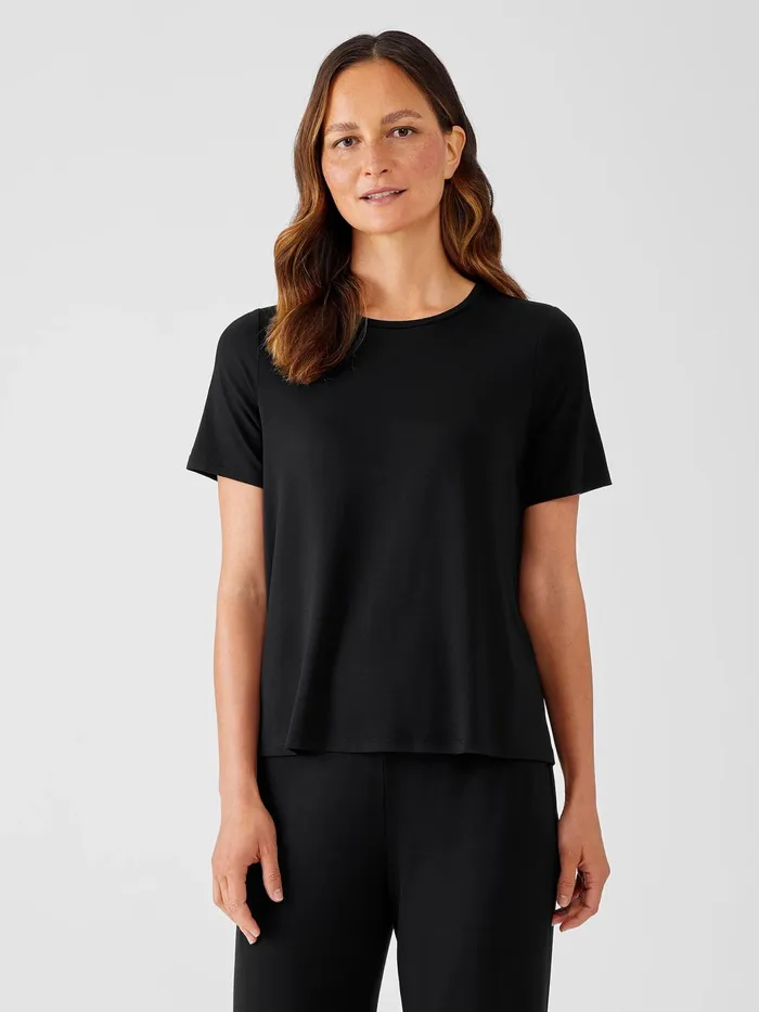 Fine Jersey Crew Neck Tee Black Women Eileen Fisher Tops and Tees