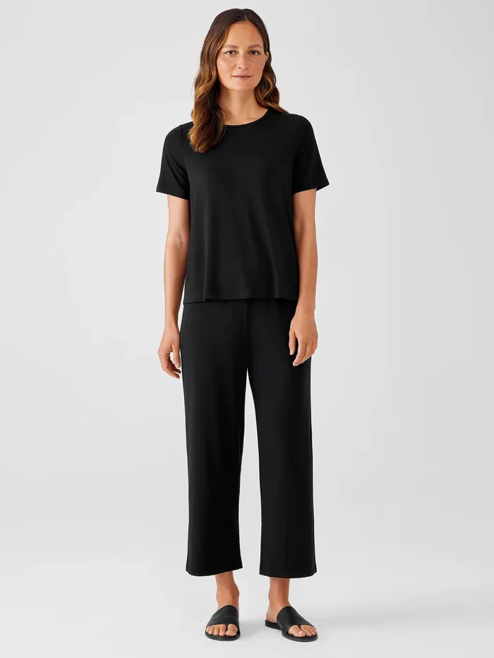 Fine Jersey Crew Neck Tee Black Women Eileen Fisher Tops and Tees