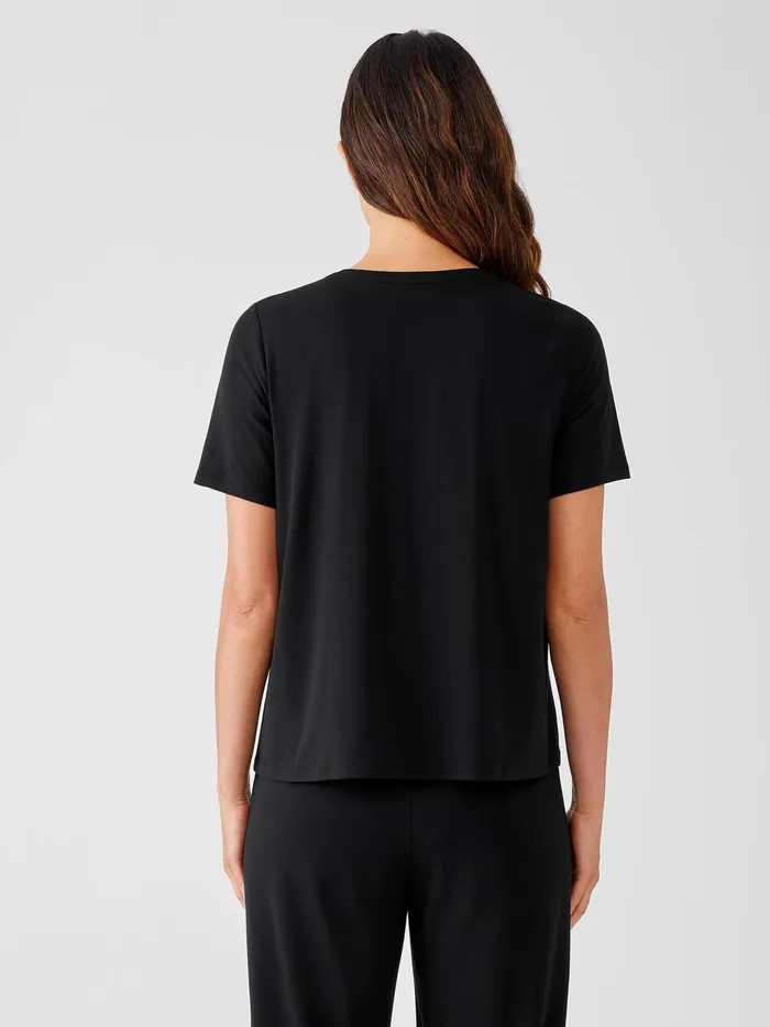 Fine Jersey Crew Neck Tee Black Women Eileen Fisher Tops and Tees