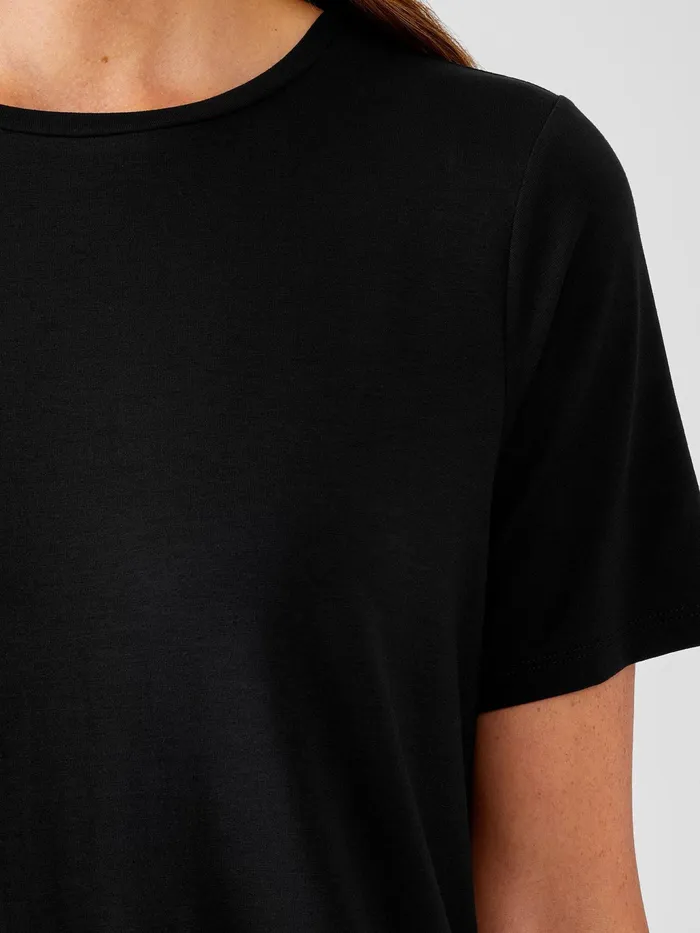 Fine Jersey Crew Neck Tee Black Women Eileen Fisher Tops and Tees