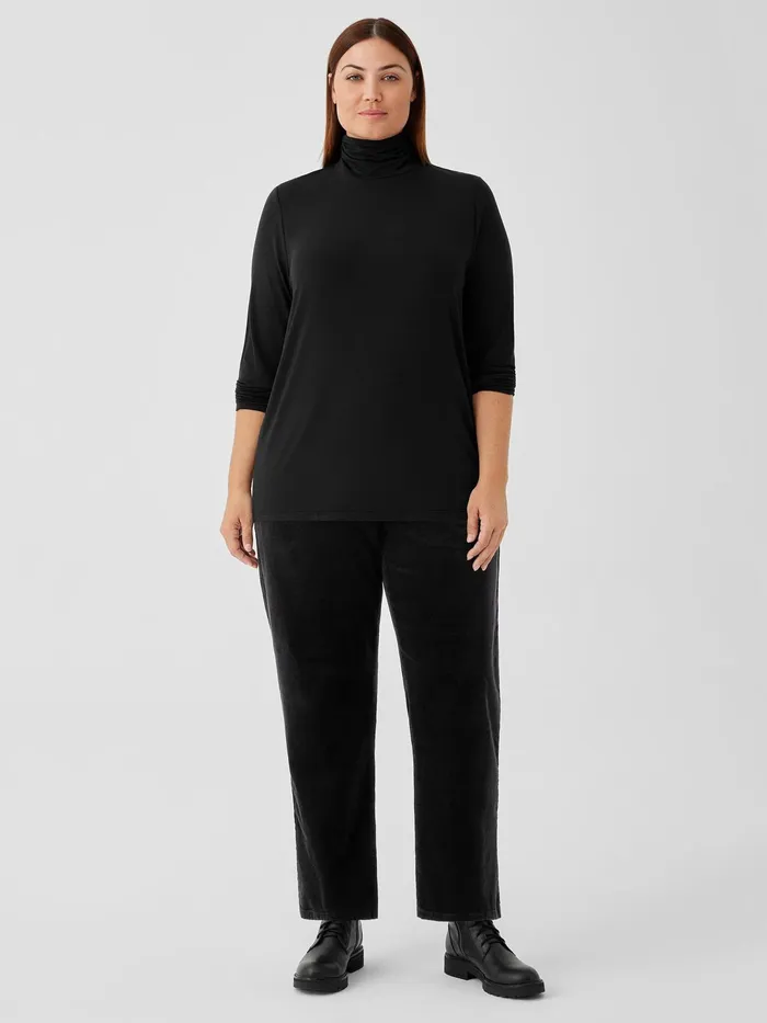 Fine Jersey Scrunch Neck Top Black Women Eileen Fisher Tops and Tees