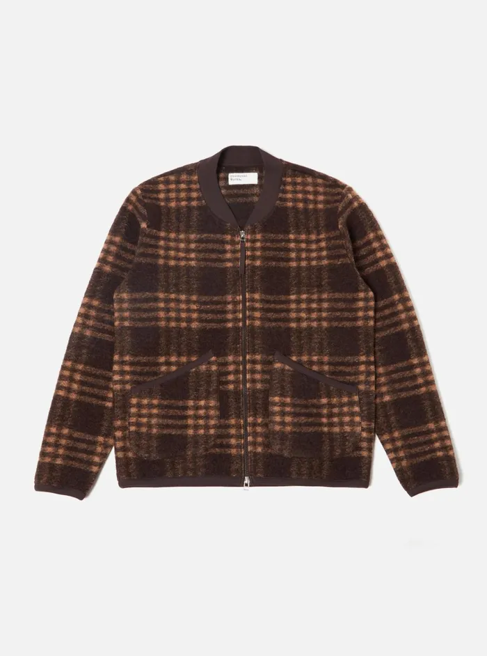 Fleece Men Universal Works Universal Works Zip Bomber In Brown Check Duke Fleece