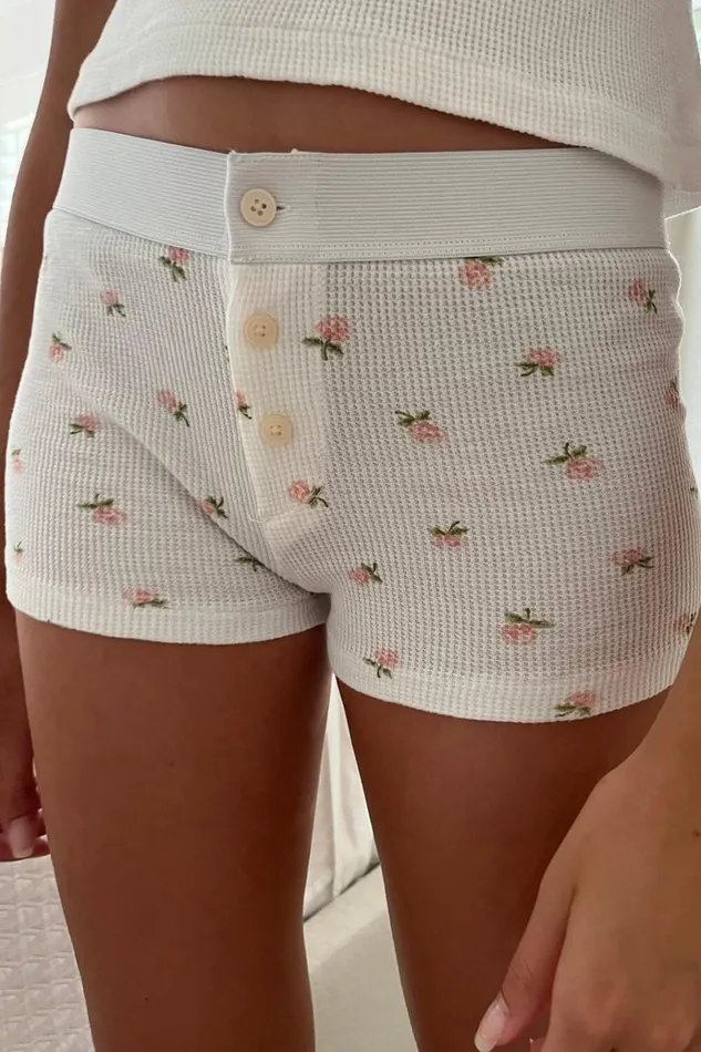 Floral Waffle Boy Short Underwear White With Pink And Green Floral Women Brandy Melville Intimates Floral Waffle Boy Short Underwear White With Pink And Green Floral Women Brandy Melville Intimates