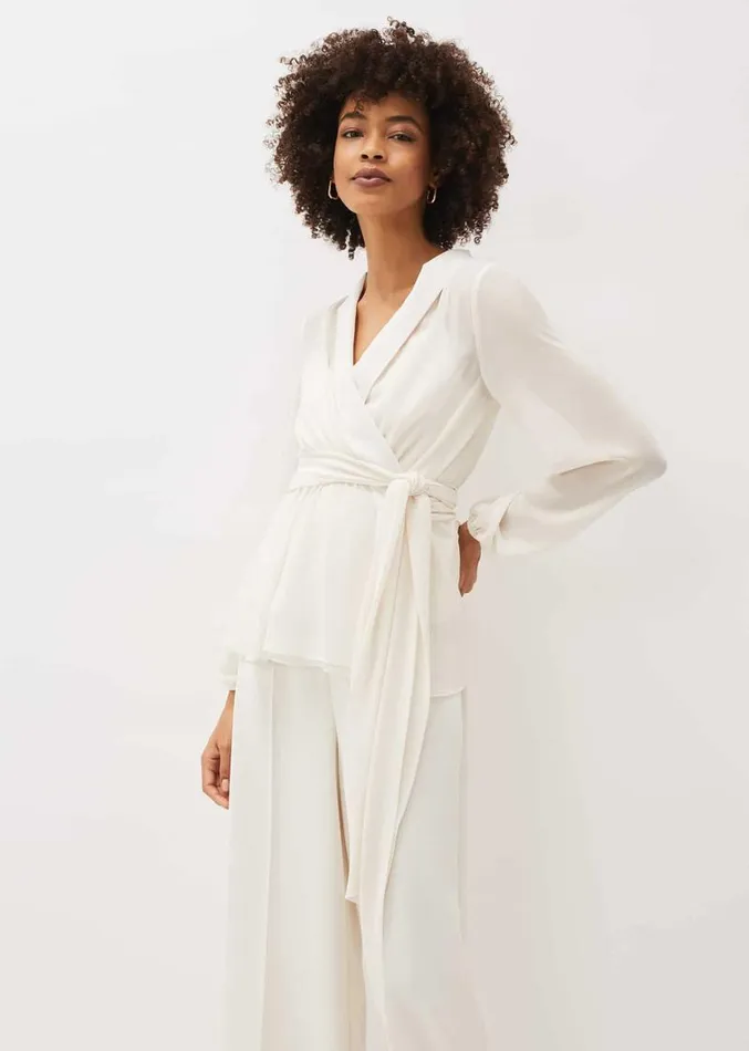 Florentine SemiSheer Wrap Top Buttermilk Women Phase Eight Tops and TShirts