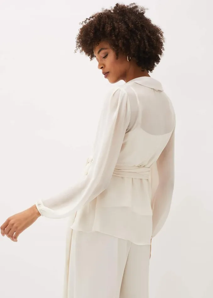 Florentine SemiSheer Wrap Top Buttermilk Women Phase Eight Tops and TShirts