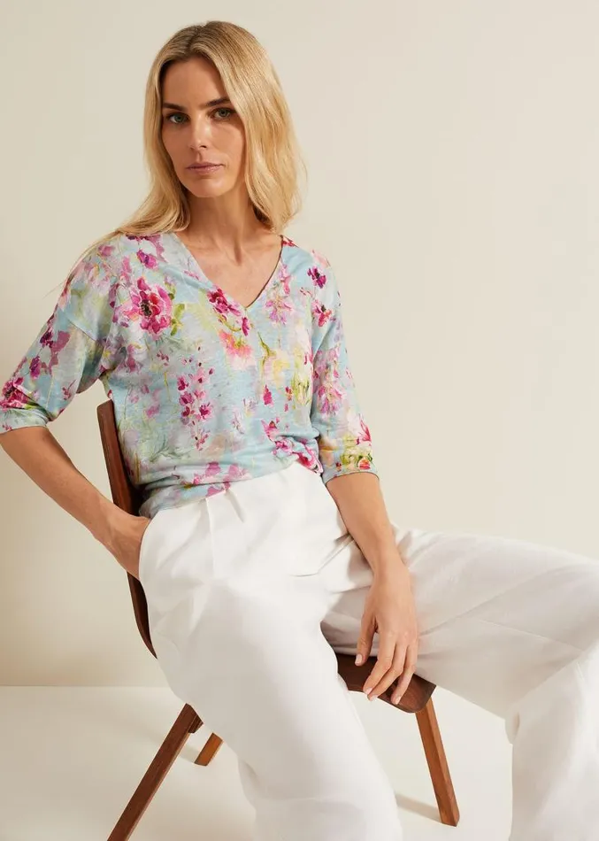Flossie Floral Linen Top Multicoloured Women Phase Eight Tops and TShirts