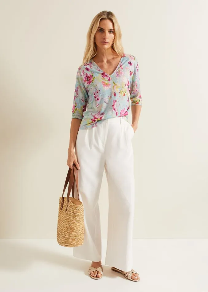Flossie Floral Linen Top Multicoloured Women Phase Eight Tops and TShirts
