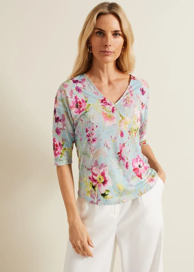 Flossie Floral Linen Top Multicoloured Women Phase Eight Tops and TShirts